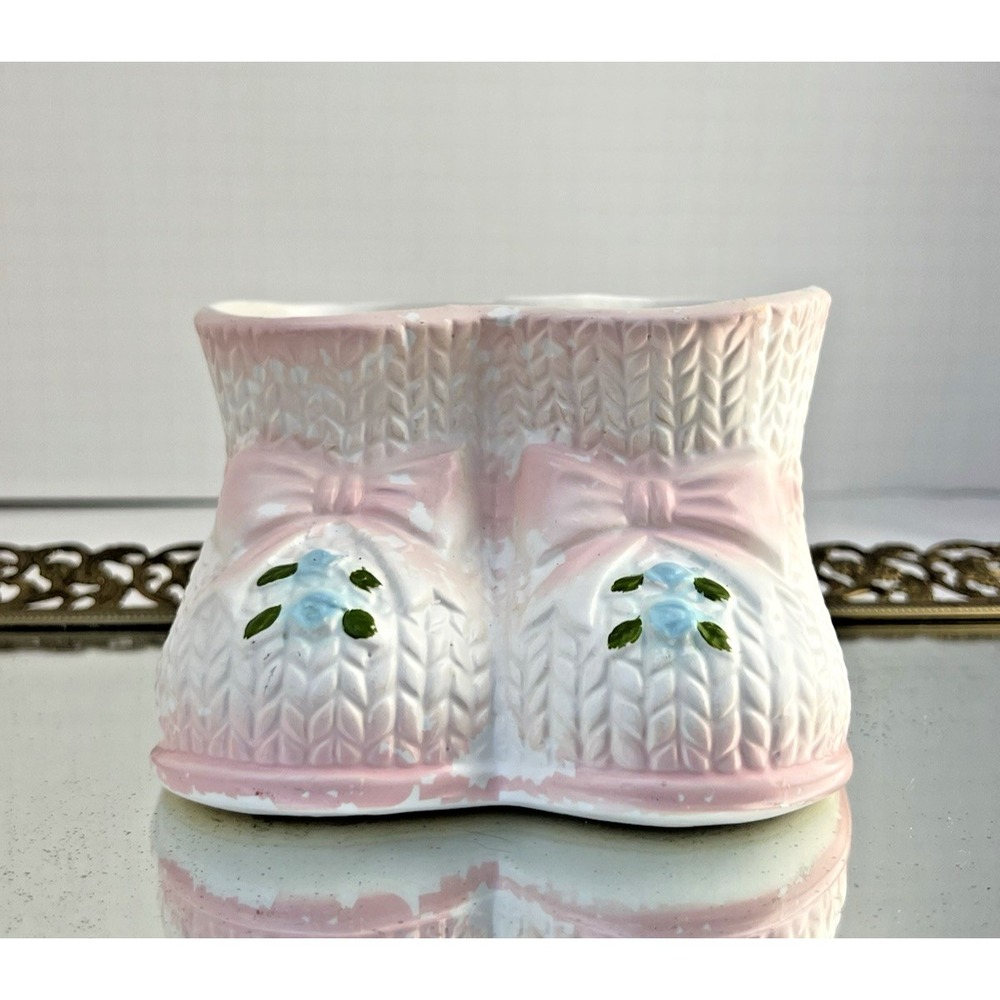 Baby Bootie Planter Napco Pink Nursery Double Shoe Vase Japan‎ Vintage Ceramic